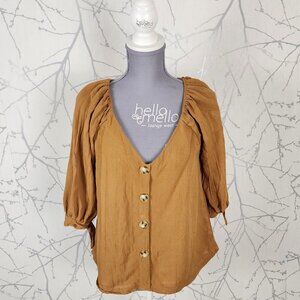 Hayden LA Mustard Yellow Puff Sleeve Peasant Blouse